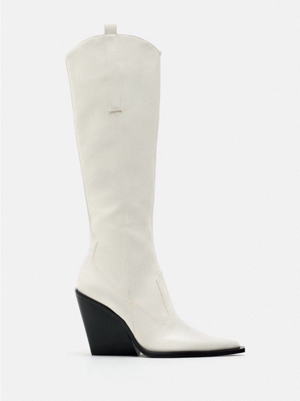 ZARA WOMEN WEDGE COWBOY BOOTS WHITE ECRU S 37